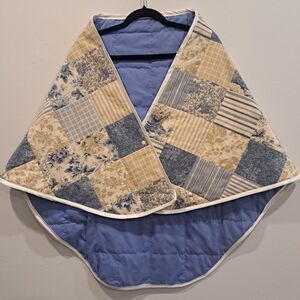 Upcycled Patchwork Quilted Cape with Blue and Cream Patterns